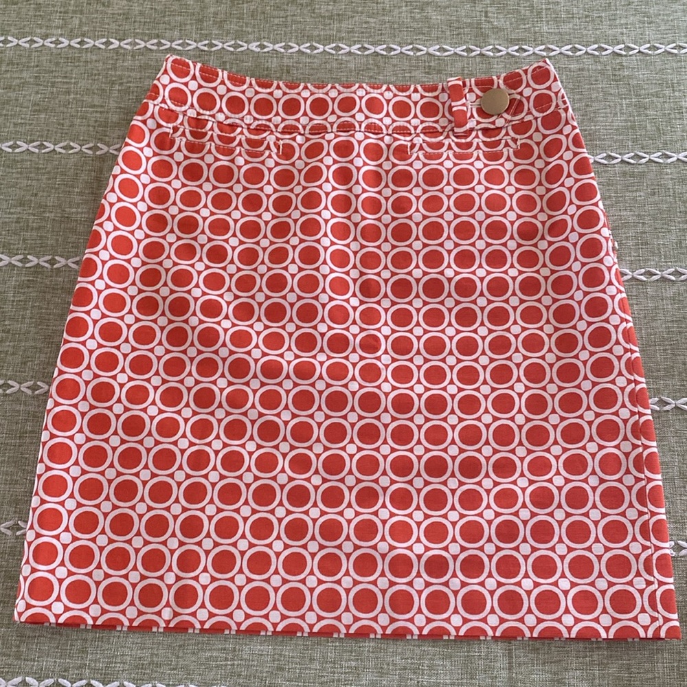 Ann Taylor Retro Style Geometric Orange White Skirt Size 2 Petite